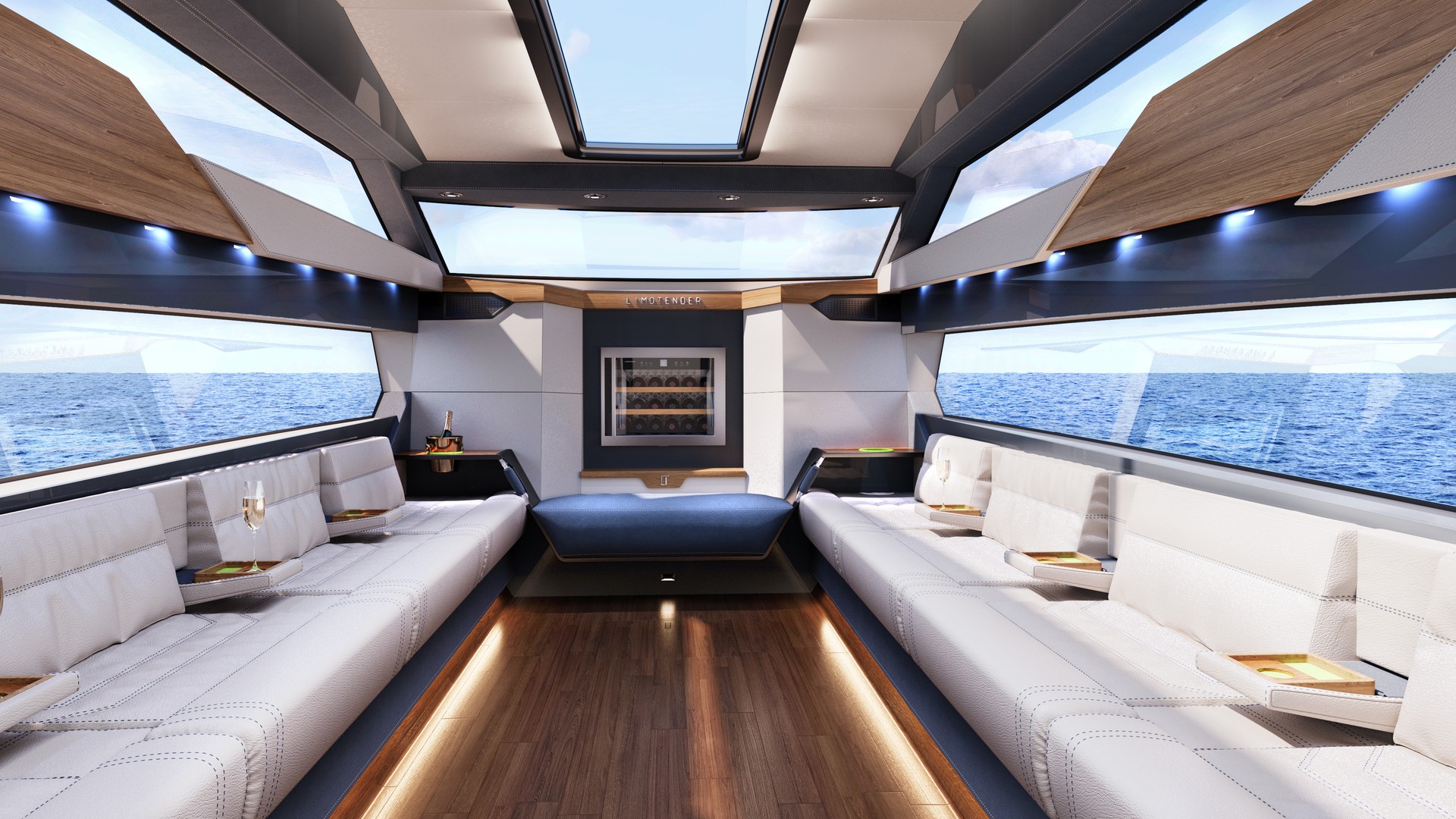 Rendering della poppa-pra del Limo tender in navigazione